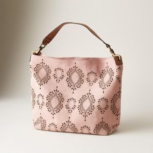 Sundance Nessa Laser Cut Bag in Pink Rose Suede Bohemian Chic Festival Wear